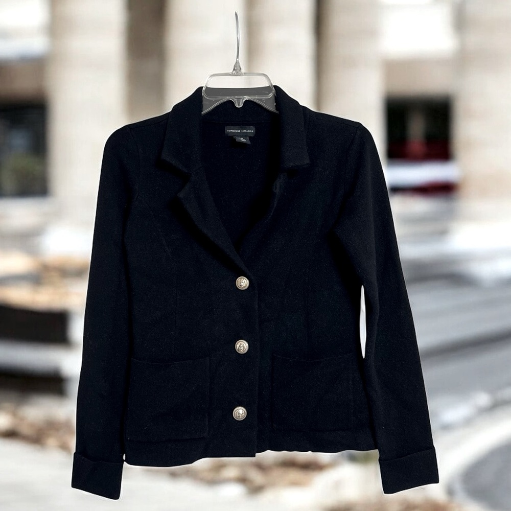 Adrianne Vittadini Black Jacket Viscose Blend Gold‎ Buttons Black